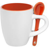 Кофейная кружка Pairy с ложкой, оранжевая купить с нанесением логотипа оптом на заказ в интернет-магазине Санкт-Петербург