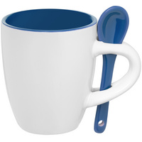 Кофейная кружка Pairy с ложкой, синяя купить с нанесением логотипа оптом на заказ в интернет-магазине Санкт-Петербург