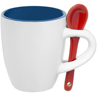 Кофейная кружка Pairy с ложкой, синяя с красной купить с нанесением логотипа оптом на заказ в интернет-магазине Санкт-Петербург