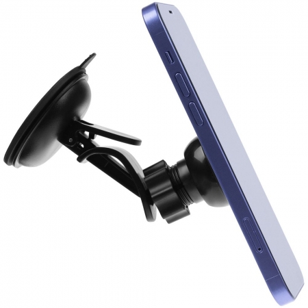 Магнитный держатель для смартфонов на присоске Winch, черный купить с нанесением логотипа оптом на заказ в интернет-магазине Санкт-Петербург
