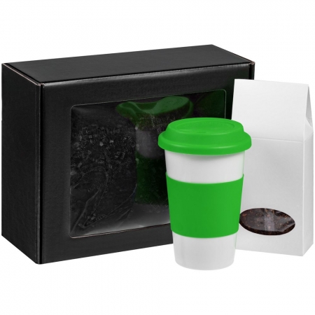 Набор «Чайная пауза», зеленый с белым купить с нанесением логотипа оптом на заказ в интернет-магазине Санкт-Петербург