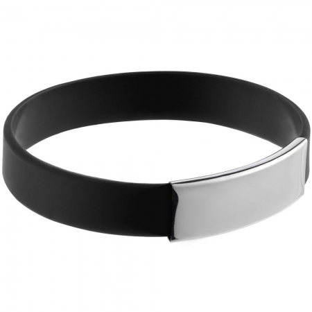 Силиконовый браслет Brisky с металлической шильдой, черный купить с нанесением логотипа оптом на заказ в интернет-магазине Санкт-Петербург