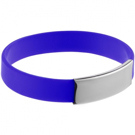 Силиконовый браслет Brisky с металлической шильдой, синий купить с нанесением логотипа оптом на заказ в интернет-магазине Санкт-Петербург