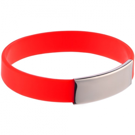Силиконовый браслет Brisky с металлической шильдой, красный купить с нанесением логотипа оптом на заказ в интернет-магазине Санкт-Петербург