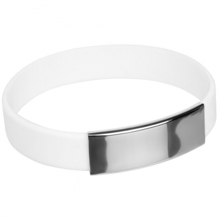 Силиконовый браслет Brisky с металлическим шильдом, белый купить с нанесением логотипа оптом на заказ в интернет-магазине Санкт-Петербург