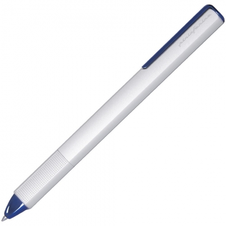 Ручка шариковая PF One, серебристая с синим купить с нанесением логотипа оптом на заказ в интернет-магазине Санкт-Петербург