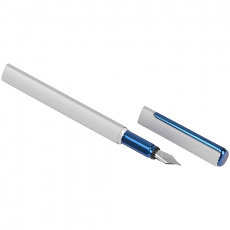 Ручка перьевая PF One, серебристая с синим купить с нанесением логотипа оптом на заказ в интернет-магазине Санкт-Петербург