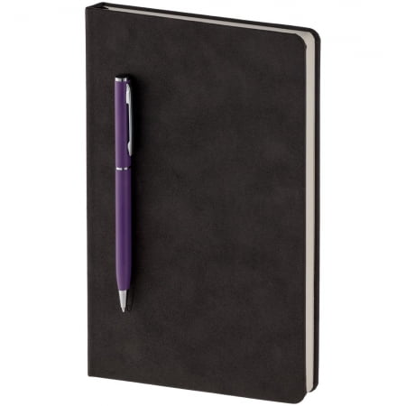 Блокнот Magnet с ручкой, черно-фиолетовый купить с нанесением логотипа оптом на заказ в интернет-магазине Санкт-Петербург