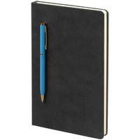 Блокнот Magnet Gold с ручкой, черный с голубым купить с нанесением логотипа оптом на заказ в интернет-магазине Санкт-Петербург
