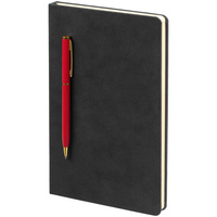 Блокнот Magnet Gold с ручкой, черный с красным купить с нанесением логотипа оптом на заказ в интернет-магазине Санкт-Петербург