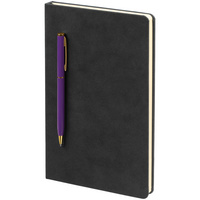Блокнот Magnet Gold с ручкой, черный с фиолетовым купить с нанесением логотипа оптом на заказ в интернет-магазине Санкт-Петербург