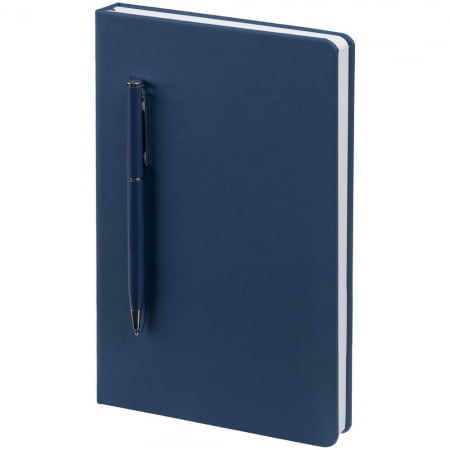 Ежедневник Magnet Shall с ручкой, синий купить с нанесением логотипа оптом на заказ в интернет-магазине Санкт-Петербург