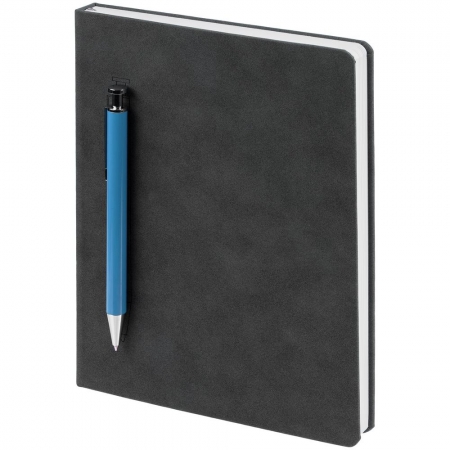 Ежедневник Magnet с ручкой, серый с голубым купить с нанесением логотипа оптом на заказ в интернет-магазине Санкт-Петербург