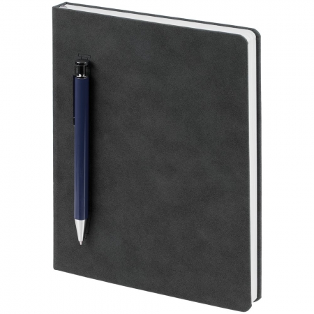 Ежедневник Magnet с ручкой, серый с синим купить с нанесением логотипа оптом на заказ в интернет-магазине Санкт-Петербург