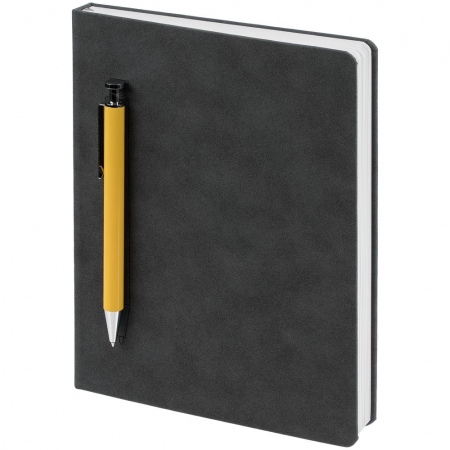Ежедневник Magnet с ручкой, серый с желтым купить с нанесением логотипа оптом на заказ в интернет-магазине Санкт-Петербург