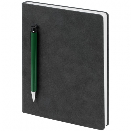 Ежедневник Magnet с ручкой, серый с зеленым купить с нанесением логотипа оптом на заказ в интернет-магазине Санкт-Петербург