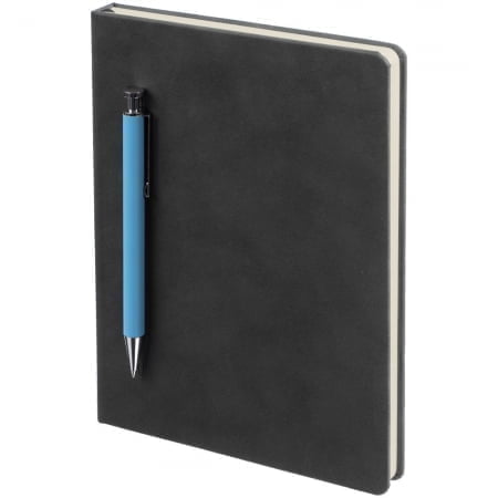 Ежедневник Magnet с ручкой, черный с голубым купить с нанесением логотипа оптом на заказ в интернет-магазине Санкт-Петербург
