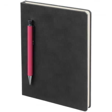 Ежедневник Magnet с ручкой, черный с розовым купить с нанесением логотипа оптом на заказ в интернет-магазине Санкт-Петербург