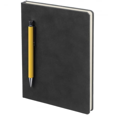 Ежедневник Magnet с ручкой, черный с желтым купить с нанесением логотипа оптом на заказ в интернет-магазине Санкт-Петербург