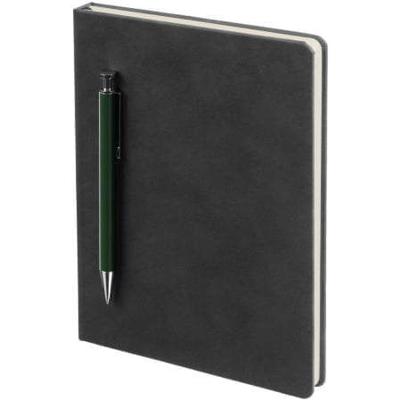 Ежедневник Magnet с ручкой, черный с зеленым купить с нанесением логотипа оптом на заказ в интернет-магазине Санкт-Петербург