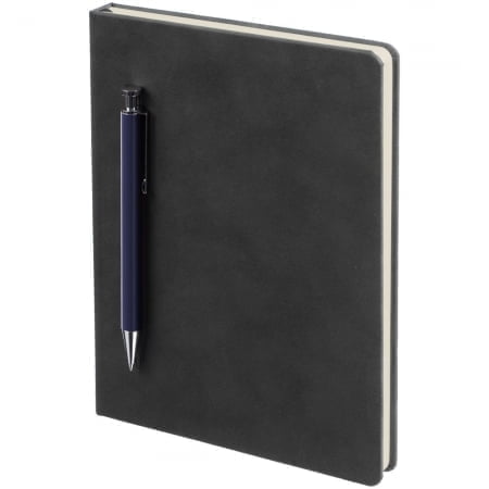 Ежедневник Magnet с ручкой, черный с синим купить с нанесением логотипа оптом на заказ в интернет-магазине Санкт-Петербург