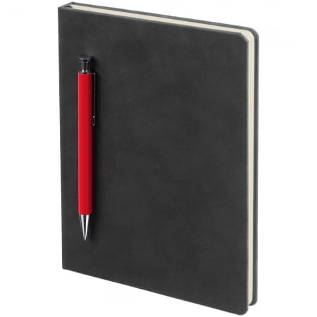 Ежедневник Magnet с ручкой, черный с красным купить с нанесением логотипа оптом на заказ в интернет-магазине Санкт-Петербург