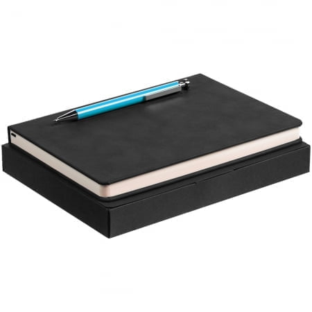 Набор Magnet с ежедневником, черный с голубым купить с нанесением логотипа оптом на заказ в интернет-магазине Санкт-Петербург