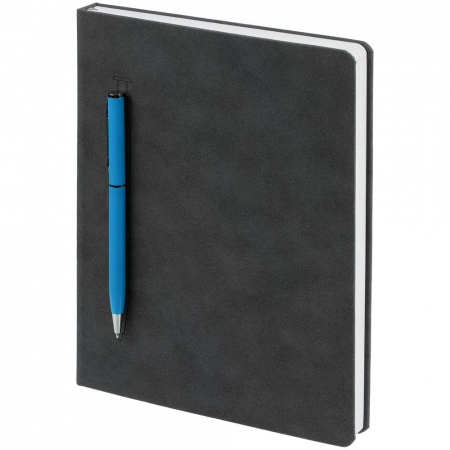 Ежедневник Magnet Chrome с ручкой, серый с голубым купить с нанесением логотипа оптом на заказ в интернет-магазине Санкт-Петербург