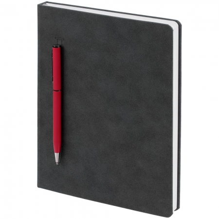 Ежедневник Magnet Chrome с ручкой, серый с красным купить с нанесением логотипа оптом на заказ в интернет-магазине Санкт-Петербург