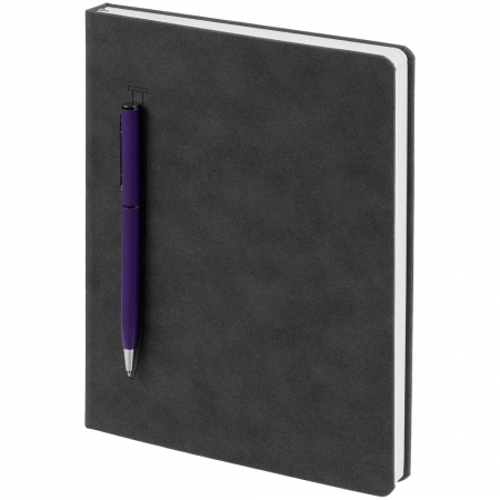 Ежедневник Magnet Chrome с ручкой, серый с фиолетовым купить с нанесением логотипа оптом на заказ в интернет-магазине Санкт-Петербург