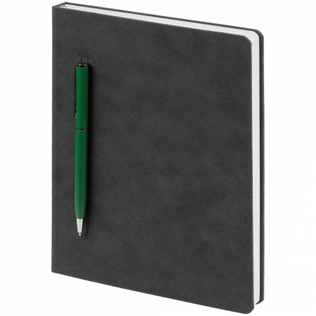 Ежедневник Magnet Chrome с ручкой, серый с зеленым купить с нанесением логотипа оптом на заказ в интернет-магазине Санкт-Петербург