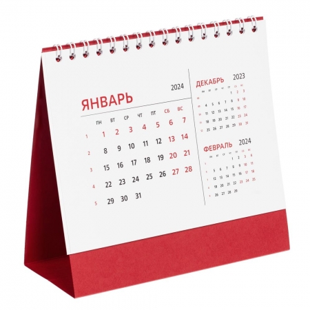Календарь настольный Datio 2024, красный купить с нанесением логотипа оптом на заказ в интернет-магазине Санкт-Петербург