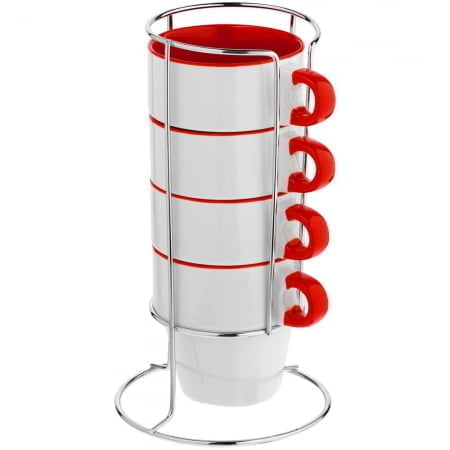 Набор кружек Inset с подставкой, красный купить с нанесением логотипа оптом на заказ в интернет-магазине Санкт-Петербург