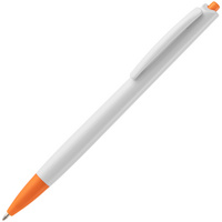 Ручка шариковая Tick, белая с оранжевым купить с нанесением логотипа оптом на заказ в интернет-магазине Санкт-Петербург