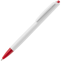 Ручка шариковая Tick, белая с красным купить с нанесением логотипа оптом на заказ в интернет-магазине Санкт-Петербург