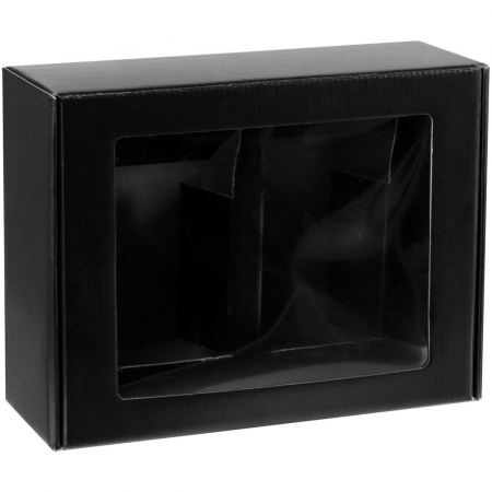 Коробка с окном Visible с ложементом под кружки, черная купить с нанесением логотипа оптом на заказ в интернет-магазине Санкт-Петербург