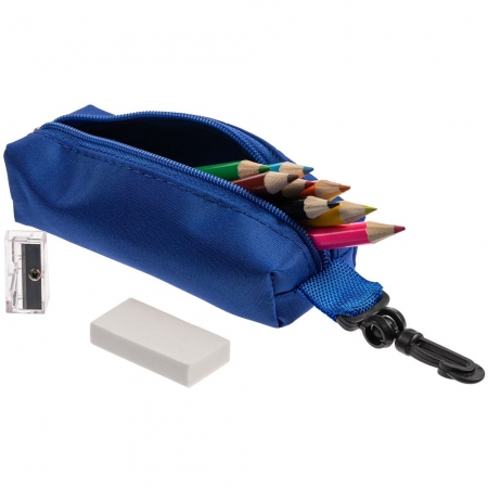 Набор Hobby с цветными карандашами, ластиком и точилкой, синий, уценка купить с нанесением логотипа оптом на заказ в интернет-магазине Санкт-Петербург