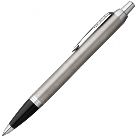 Ручка шариковая Parker IM Essential Stainless Steel CT, серебристая с черным купить с нанесением логотипа оптом на заказ в интернет-магазине Санкт-Петербург