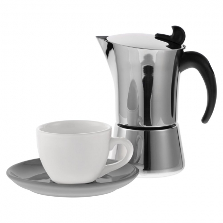 Набор для кофе Cozy Morning, белый с серым купить с нанесением логотипа оптом на заказ в интернет-магазине Санкт-Петербург