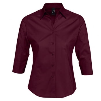 Рубашка женская с рукавом 3/4 EFFECT 140, бордовая купить с нанесением логотипа оптом на заказ в интернет-магазине Санкт-Петербург