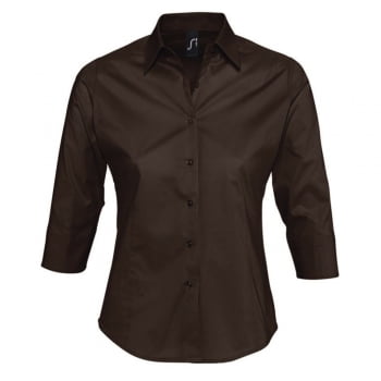 Рубашка женская с рукавом 3/4 EFFECT 140, темно-коричневая купить с нанесением логотипа оптом на заказ в интернет-магазине Санкт-Петербург