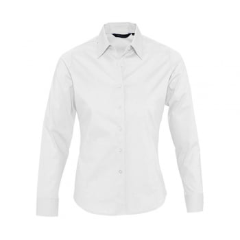 Рубашка женская с длинным рукавом EDEN 140 белая купить с нанесением логотипа оптом на заказ в интернет-магазине Санкт-Петербург