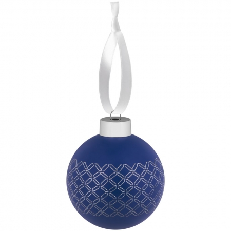 Елочный шар Queen с лентой, 8 см, синий купить с нанесением логотипа оптом на заказ в интернет-магазине Санкт-Петербург