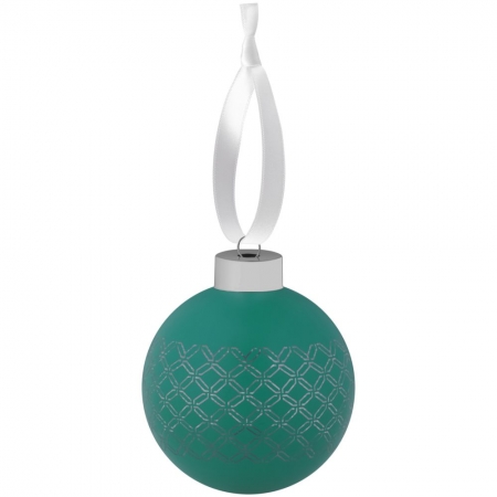 Елочный шар Queen с лентой, 8 см, зеленый купить с нанесением логотипа оптом на заказ в интернет-магазине Санкт-Петербург