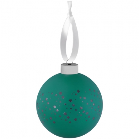 Елочный шар Stars с лентой, 10 см, зеленый купить с нанесением логотипа оптом на заказ в интернет-магазине Санкт-Петербург