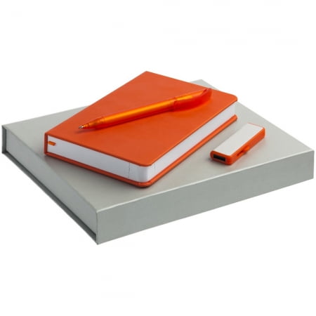 Набор Basis Mini: ежедневник, флешка и ручка, оранжевый купить с нанесением логотипа оптом на заказ в интернет-магазине Санкт-Петербург