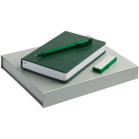 Набор Basis Mini: ежедневник, флешка и ручка, зеленый купить с нанесением логотипа оптом на заказ в интернет-магазине Санкт-Петербург