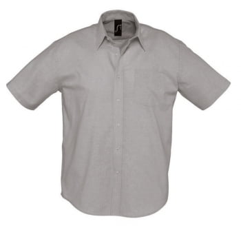 Рубашка мужская с коротким рукавом BRISBANE, серая купить с нанесением логотипа оптом на заказ в интернет-магазине Санкт-Петербург