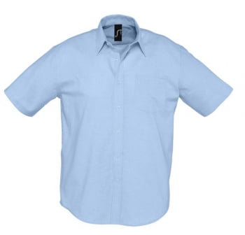 Рубашка мужская с коротким рукавом BRISBANE, голубая купить с нанесением логотипа оптом на заказ в интернет-магазине Санкт-Петербург