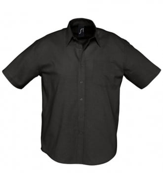 Рубашка мужская с коротким рукавом BRISBANE, черная купить с нанесением логотипа оптом на заказ в интернет-магазине Санкт-Петербург